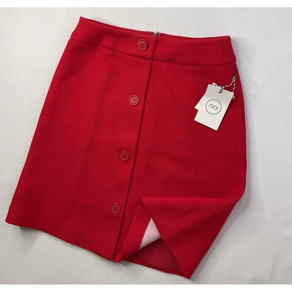 1901 Brand Skirt Women Sz 2 Red A-Line Button Front Detail‎ Career Cocktail NWT